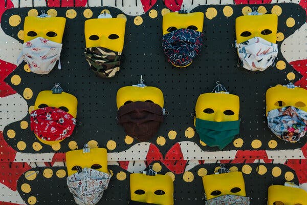 Homemade masks for sale in Dinuba, Calif., earlier this month.