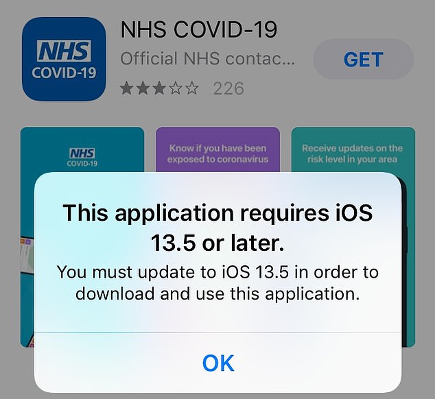 A screenshot showing an attempt to download the app on an iPhone 5C, which prompted a message saying the software was out of date