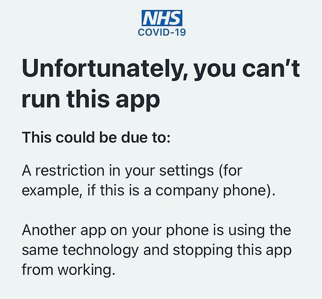 Another error message some users have been getting from the app, including if they try to use it on a company phone