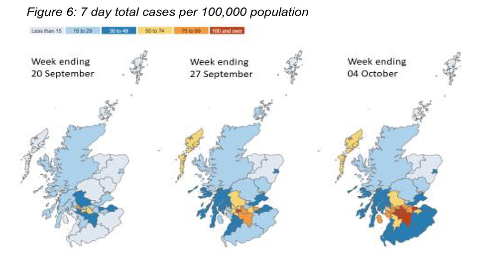 The Scottish government's latest slides show the growing coronavirus case rate north of the border