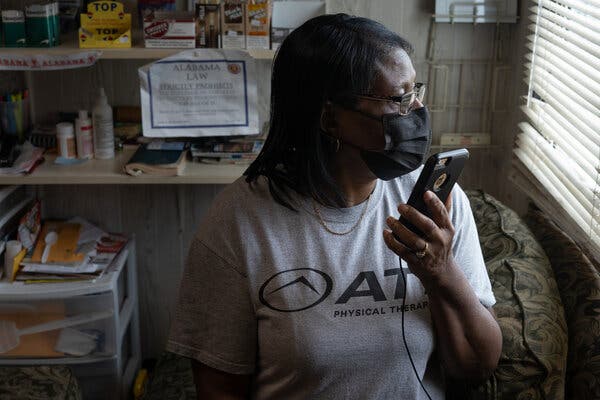 Dorothy Oliver, who runs the General Store in Panola, Ala., population 144, making calls to residents this month to see if they have been vaccinated.
