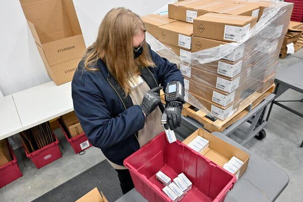 Orders of the Johnson & Johnson vaccine were filled at a shipping facility in Shepherdsville, Ky., on Monday.